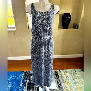 Pixley Blue White Geometric Print Sleeveless Boutique Maxi Dress Sz Small